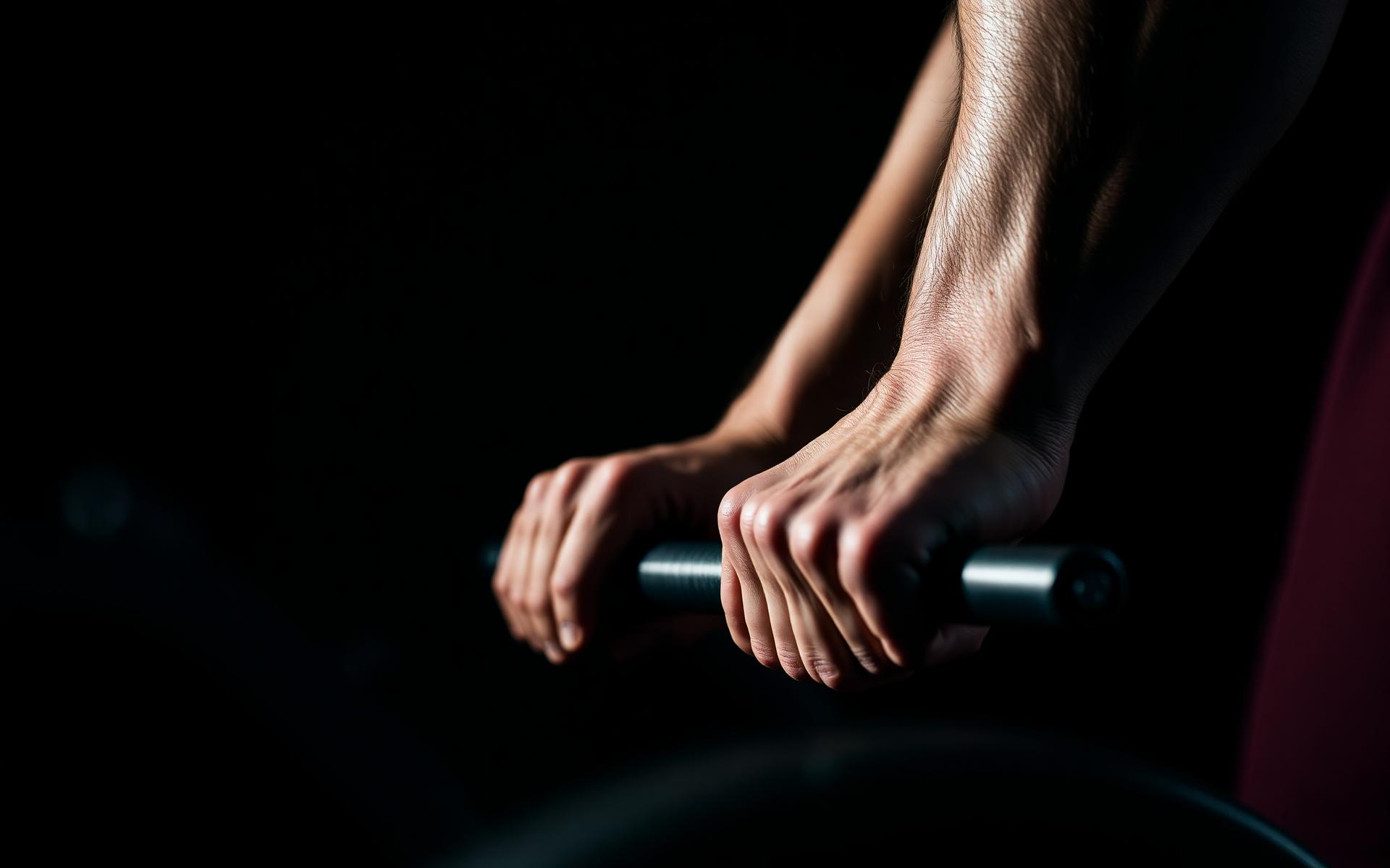 Athlete gripping a barbell mid-lift
